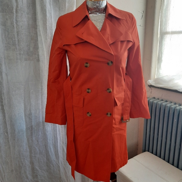 Retro Primary Orange Double Breasted Trench Coat S - Picture 12 of 16